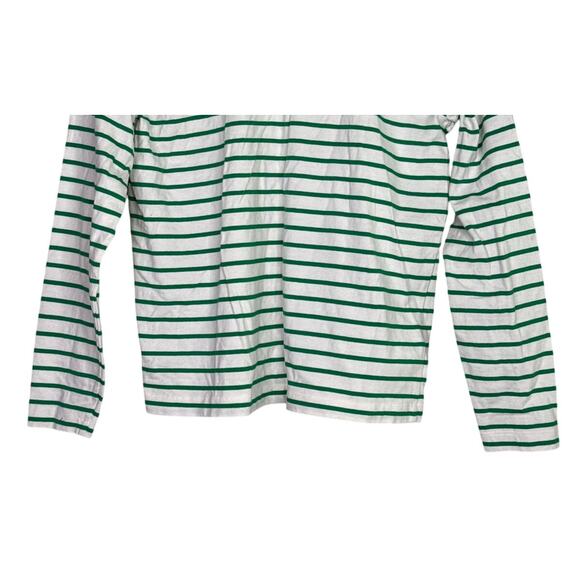 J. Crew Striped Ruffle Neck Henley Buttons Long Sleeve Top Blouse S Green White - Picture 8 of 15